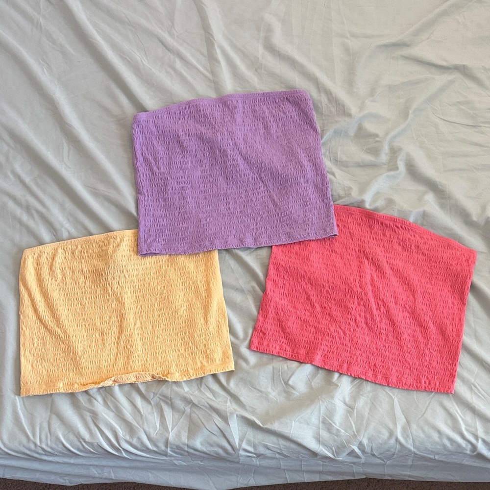 American Eagle Smocked Tube Tops Bundle Yellow Purple Coral Medium